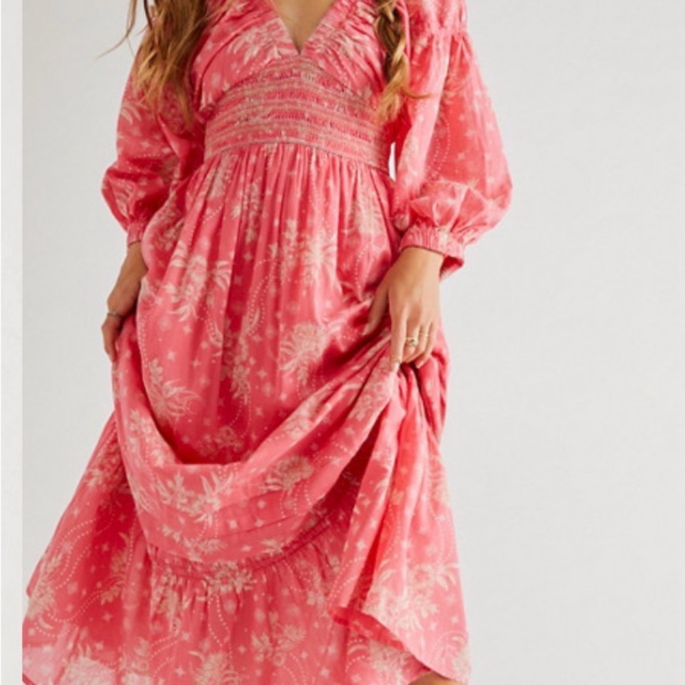Free People pink floral midi dress- size xs